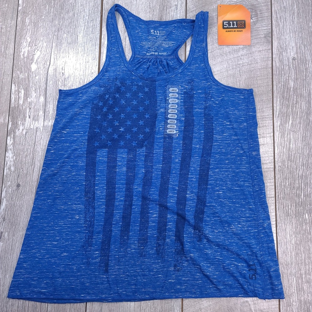 5.11 Tactical Dusted Glory Tank Women Large Royal Marble Blue American Flag Top